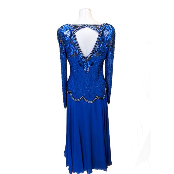 Vintage Augustat 80s Beaded Prom Gown Dress Art Deco Sequined Formal Sz 42/L - Picture 12 of 16